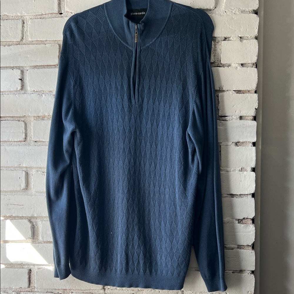 Pierre Cardin Men's Navy Blue Diamond-Pattern Quarter-Zip Sweater